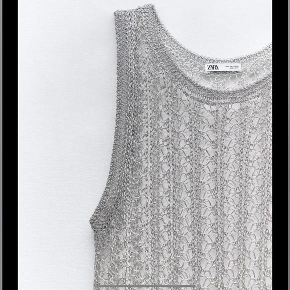 Zara crochet metallic thread open knit mesh top, festival - Picture 5 of 9